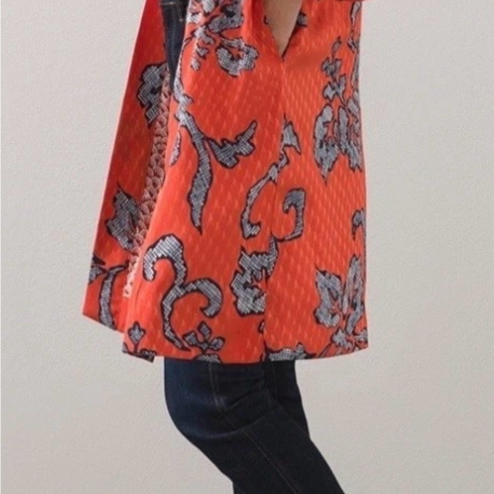 CHICO'S Orient Bliss Jacquard Kimono Jacket Orange Spice Sz 2 Women’s 12 - 14 - Picture 3 of 8